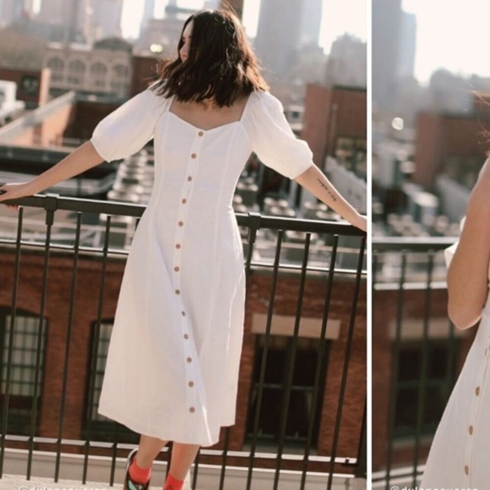 UO Maria Puff Sleeve Button-front Midi Dress - S